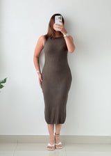 Size XS-S Olive Ribbed Knit Midi Dress