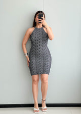SIZE S-M,  Printed Ribbed Bodycon Dress