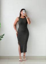 Size S-M Olive Ribbed Knit Maxi Dress