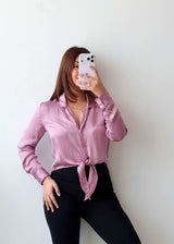Size XS-S Pink Satin Tie-Up Shirt Top