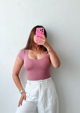 Size XS-S Dusty Rose Square Neck Bodysuit