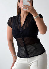 Size XS-S Black Sheer Button Shirt Top
