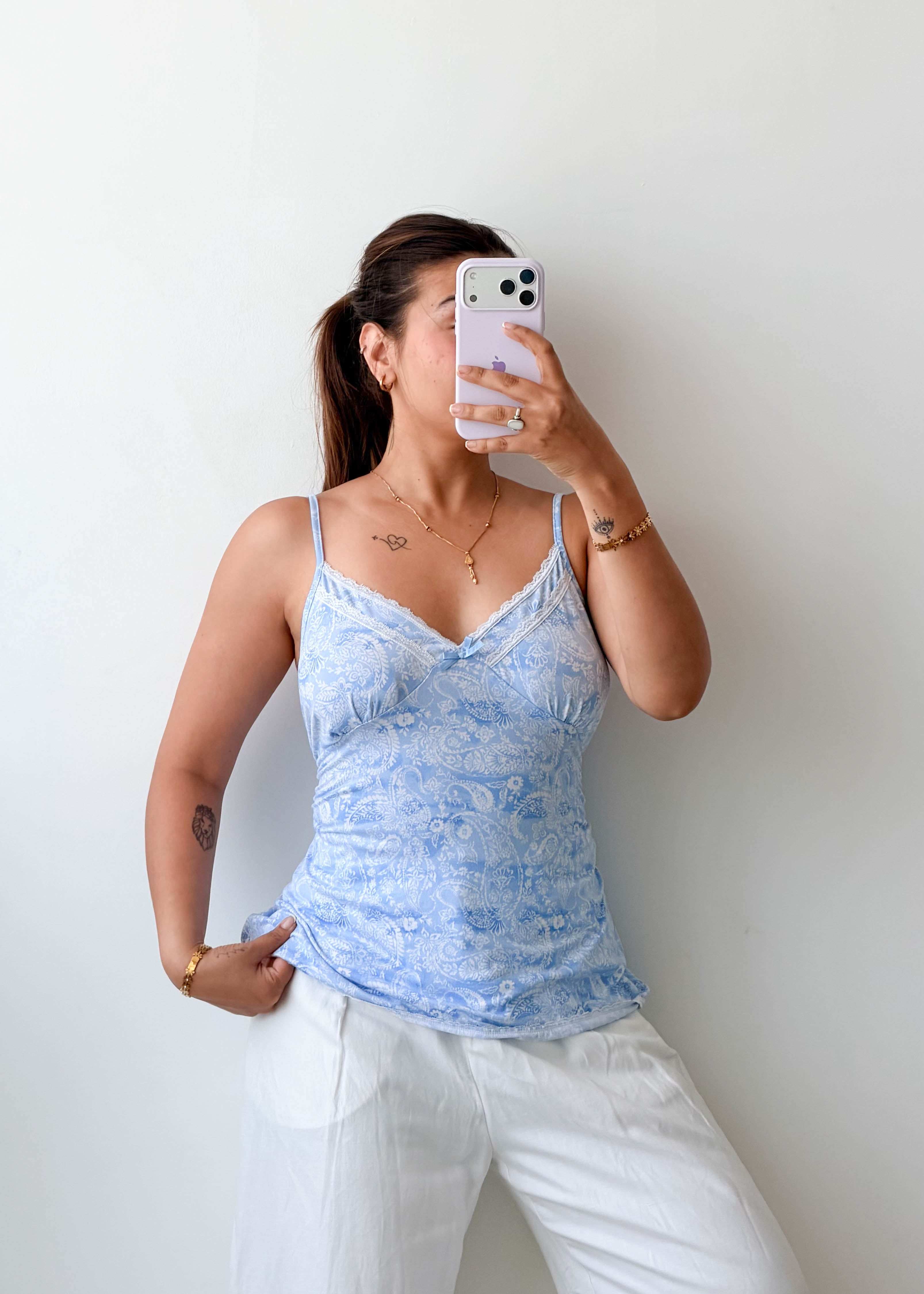 Size L-XL Blue Paisley Cami Top