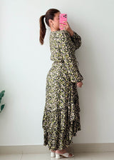 Size S-M Olive Leopard Print Tiered Maxi Dress