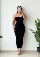 Size XS-S, Black Side Cut-Out Ribbed Maxi Dress - Closet by Payal