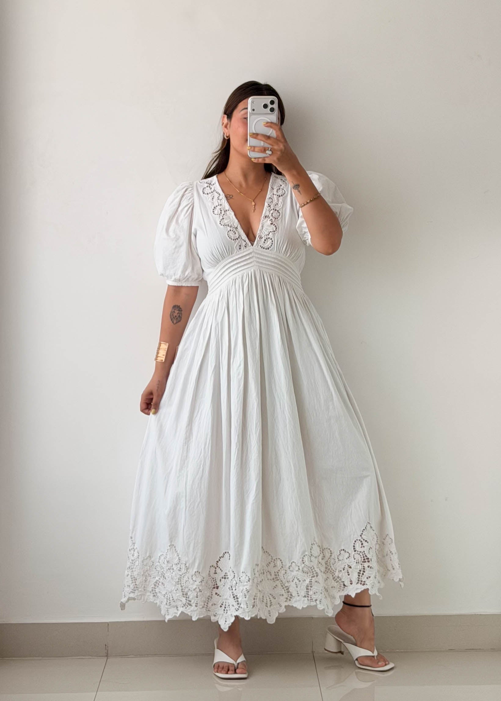 Size XS-S White Embroidered Cotton Maxi Dress