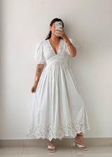 Size XS-S White Embroidered Cotton Maxi Dress