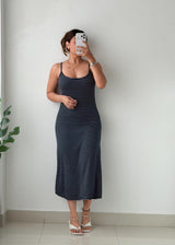 Size S-M Navy & White Striped Ribbed Midi Dress