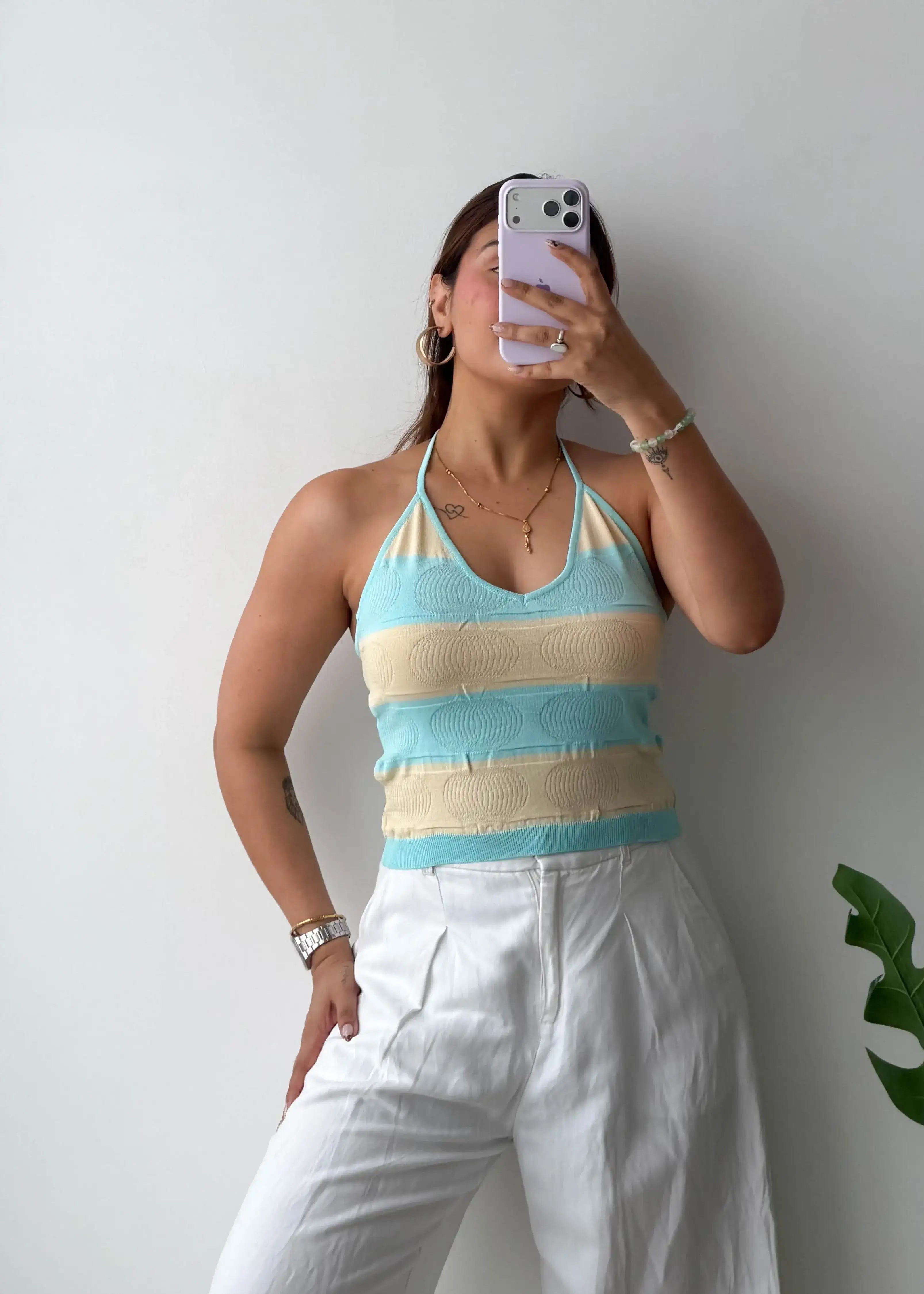 Size M-L, Pastel Striped Halter Top