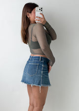 Size XS-S Olive Green Sheer Mesh Crop Top