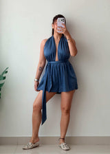 Size XS-S Blue Halter Neck Romper Dress