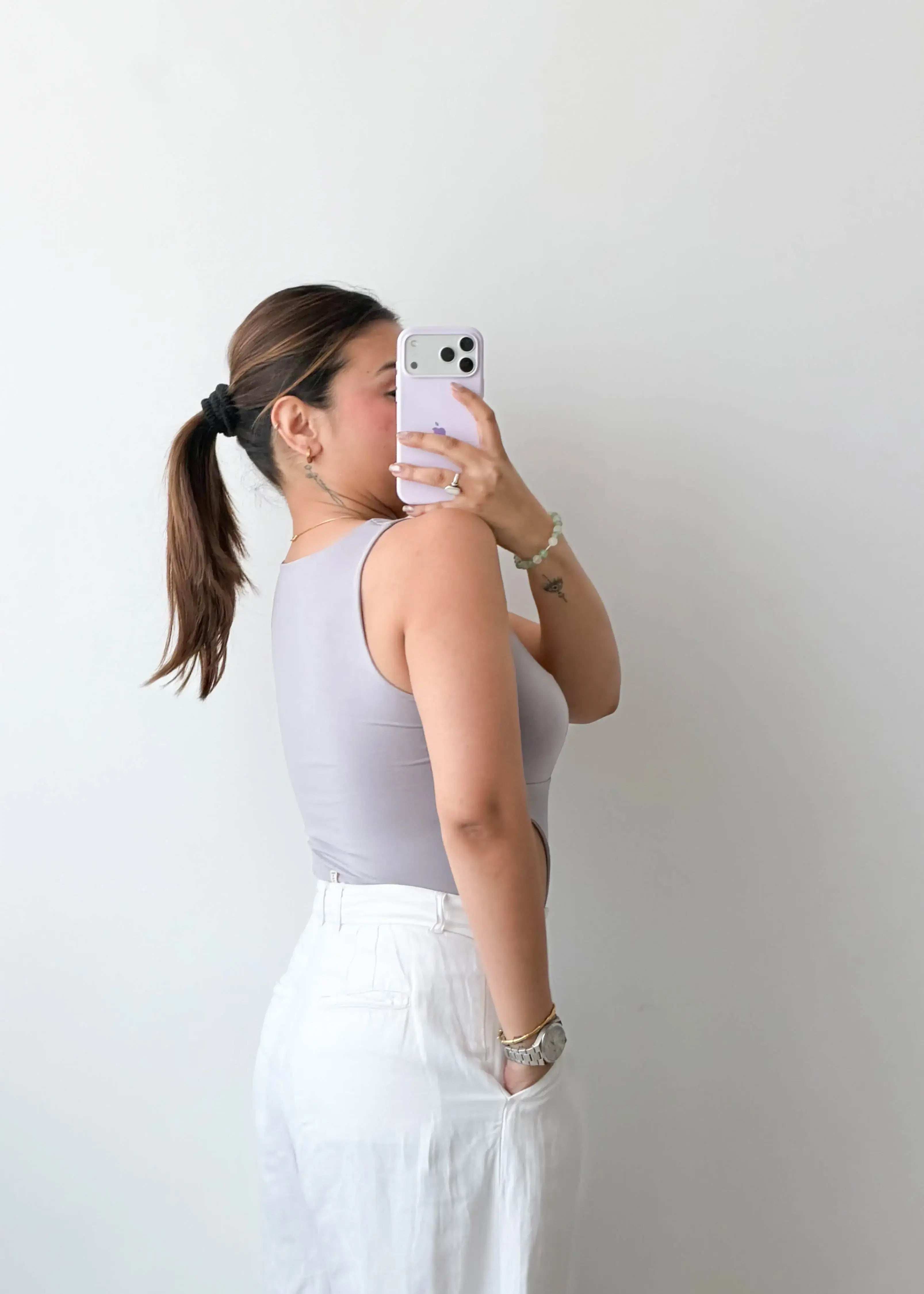 Size M-L Grey Cut-Out Bodysuit