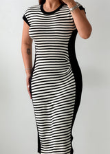 Size S-M Black & White Striped Knit Midi Dress