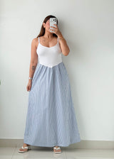 Size XS-S White Blue Striped Maxi Dress
