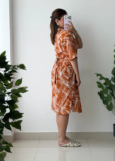 Size M-L, Rust Abstract Shirt Dress