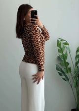 Size XS-S, Brown Abstract Animal Print Stretch Top - Closet by Payal