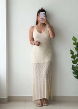 Size M-L, Beige Crochet Maxi Dress