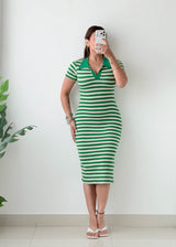 Size XS-S Green Striped Polo Midi Dress