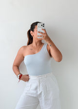 Size S-M Powder Blue One-Shoulder Bodysuit