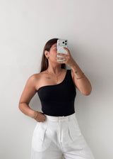 Size M Black One-Shoulder Bodysuit