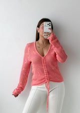 Size M-L Pink Drawstring Knit Cardigan Top