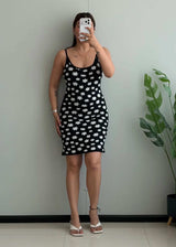 SIZE S-M, Black Daisy Print Bodycon Mini Dress - Closet by Payal