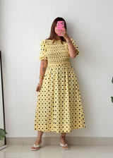 Size L-XL Yellow Polka Dot Midi Dress