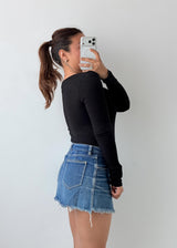 Size M-L Black Deep V-Neck Bodysuit