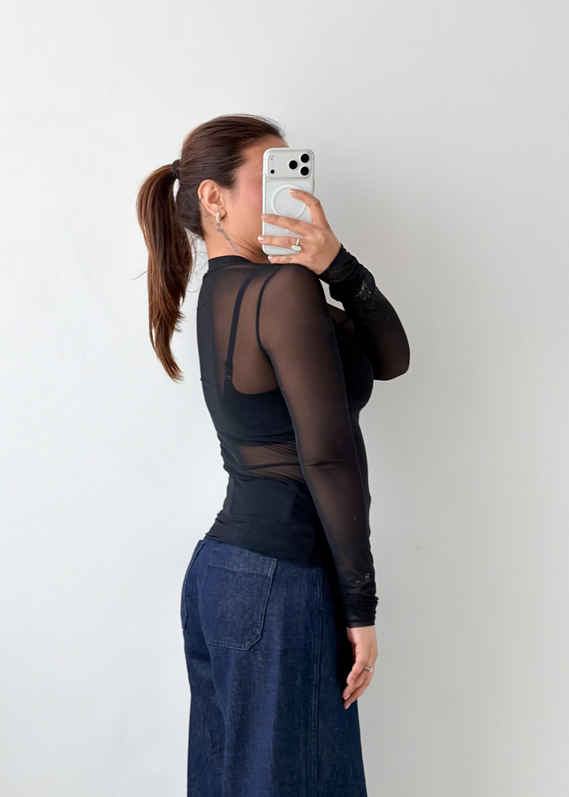 Size XS-S Black Sheer Mesh Top
