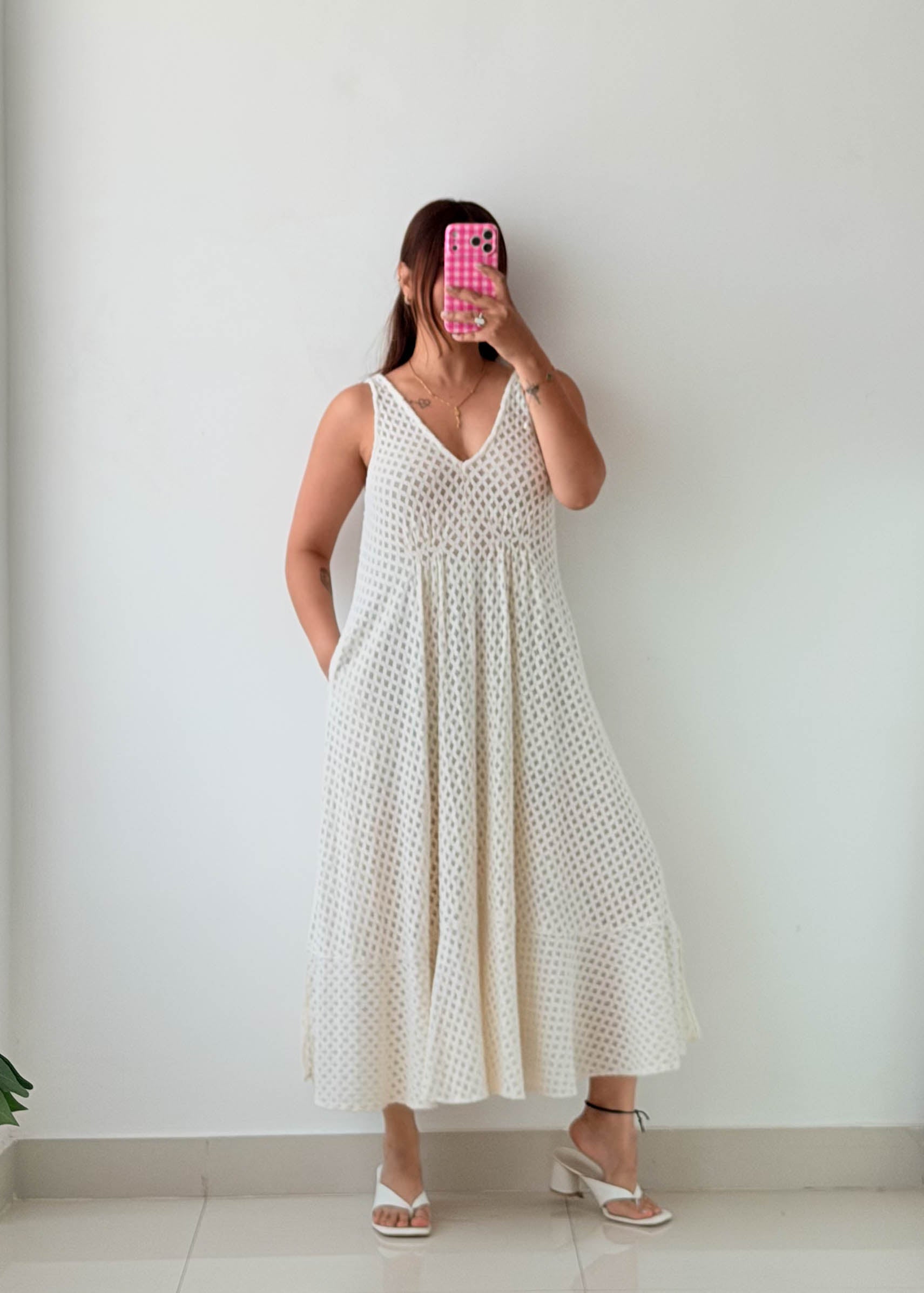 Size M-L Cream Crochet Maxi Dress