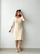 Size S-M, Cream Button Down Knit Midi Dress
