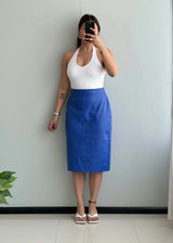 Waist : 32-33, Blue Leather Skirt - Closet by Payal