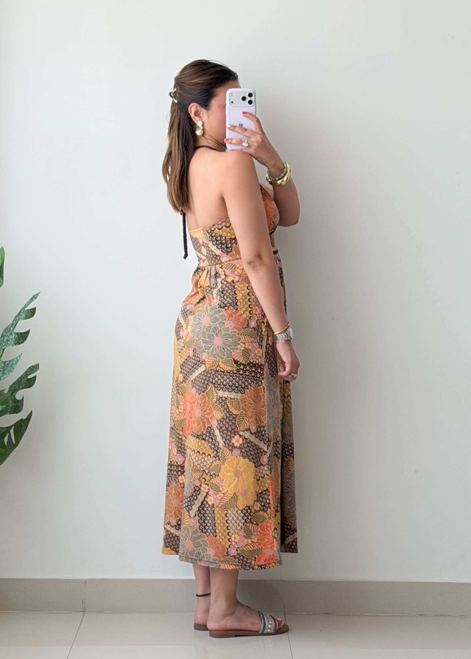 S-M Multicolor Printed Halter Maxi Dress