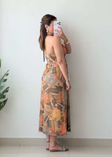 S-M Multicolor Printed Halter Maxi Dress