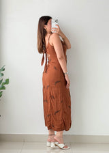 Size S Rust Printed Button-Front Maxi Dress