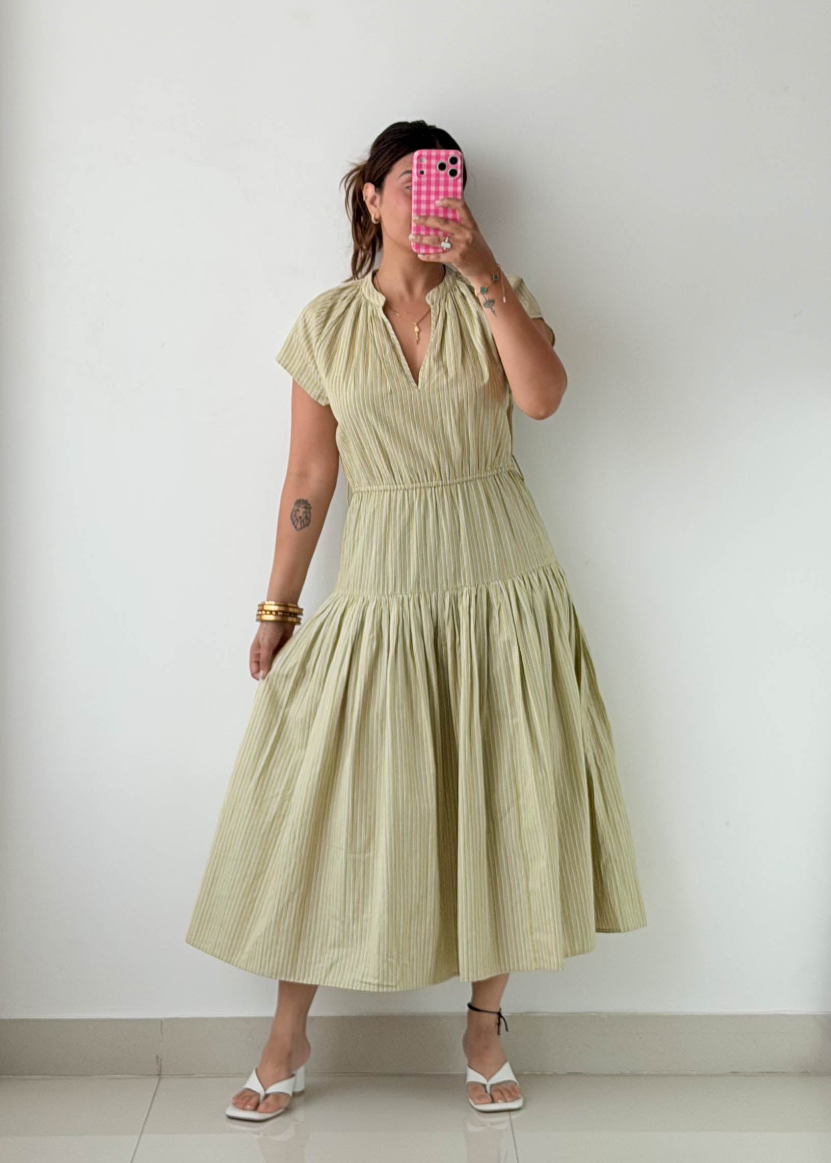 Size S-M Sage Green Tiered Midi Dress