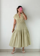 Size S-M Sage Green Tiered Midi Dress