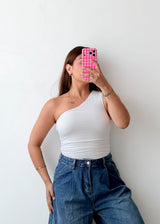 Size XS-S White One-Shoulder Bodysuit