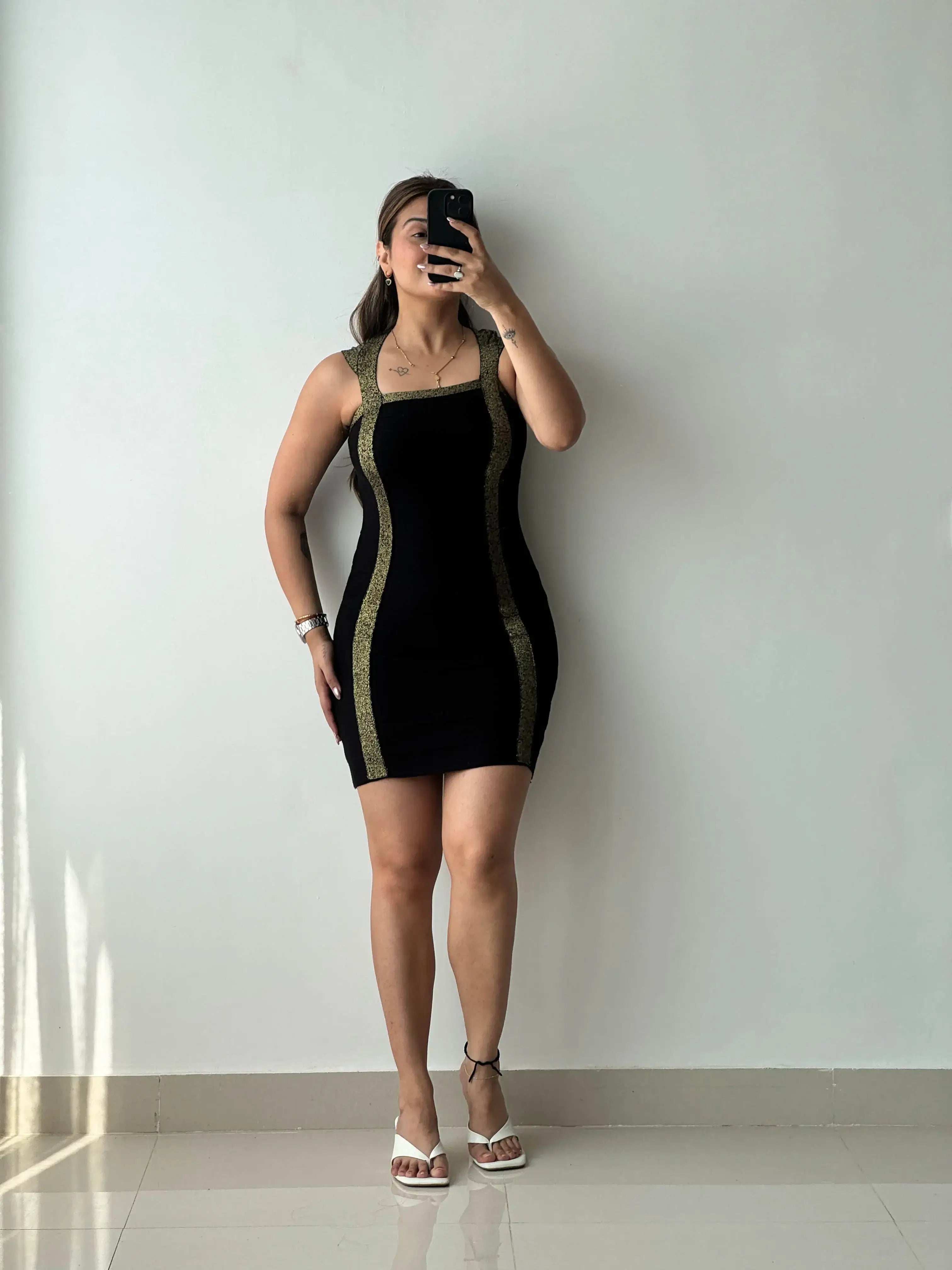 Size XS-S, Black Contrast Panel Bodycon Mini Dress