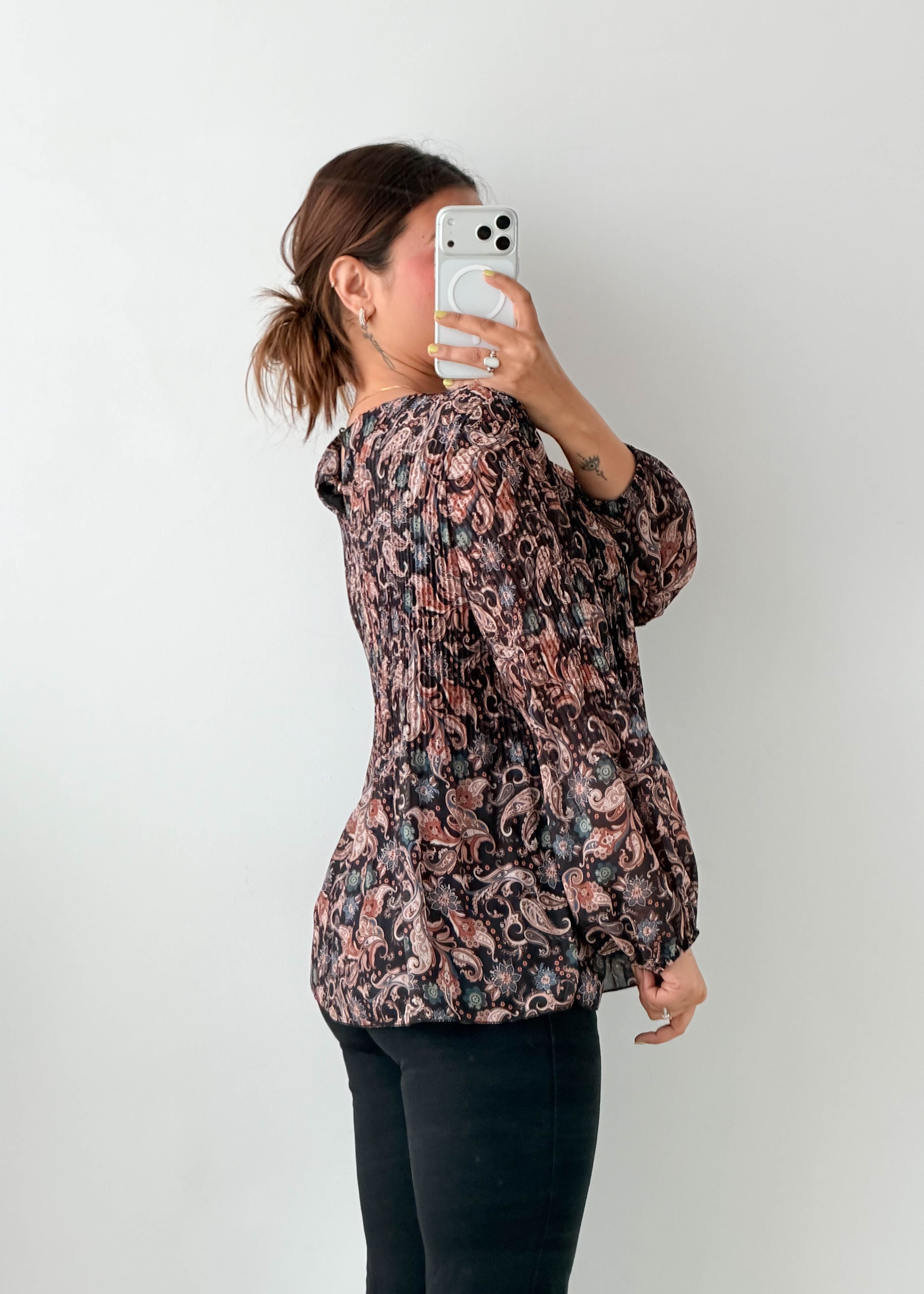 Size M-L Brown Paisley Print Blouse