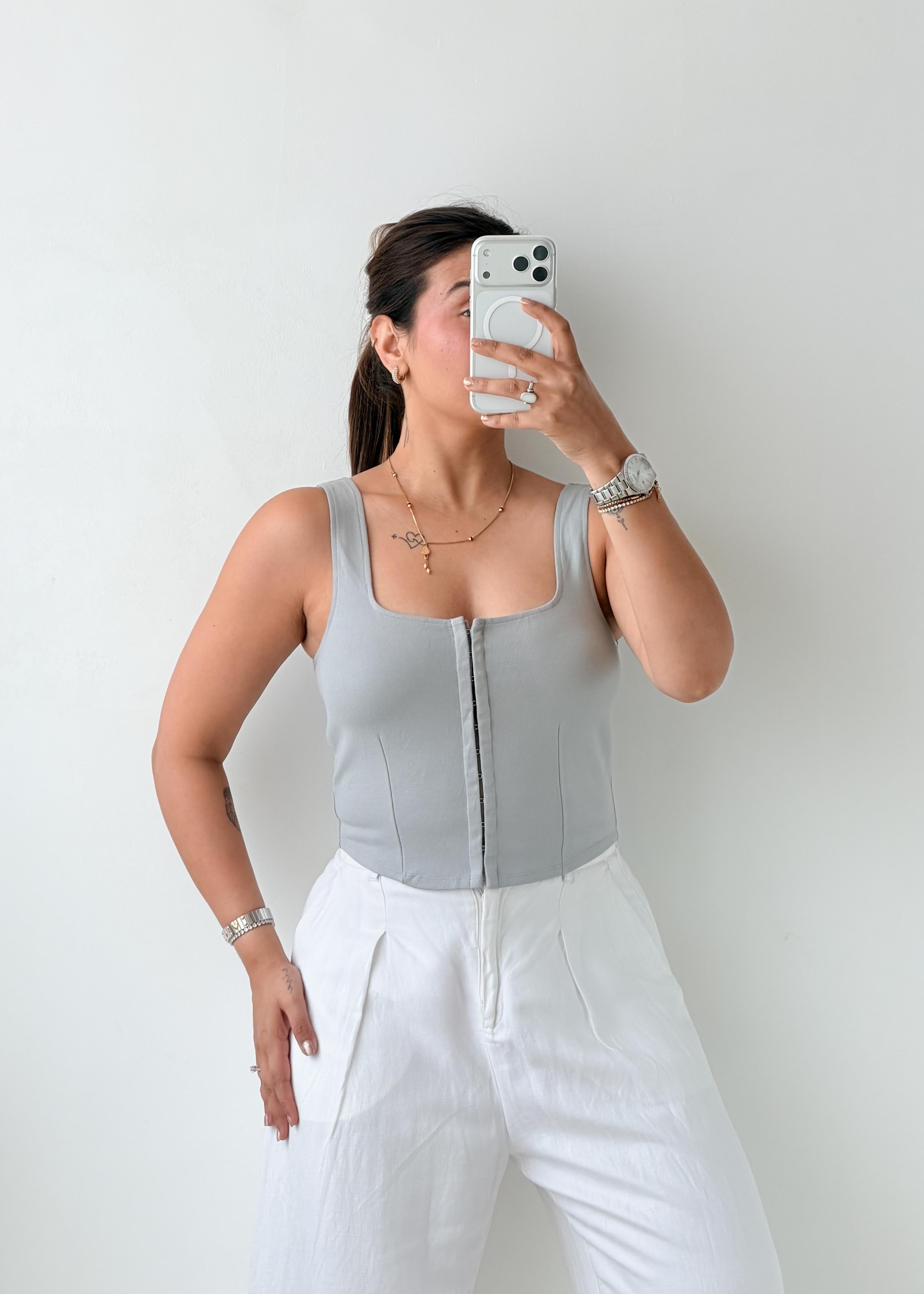 Size S-M Grey Zip Front Corset Top