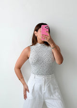 Size S-M White Polka Dot High Neck Bodysuit