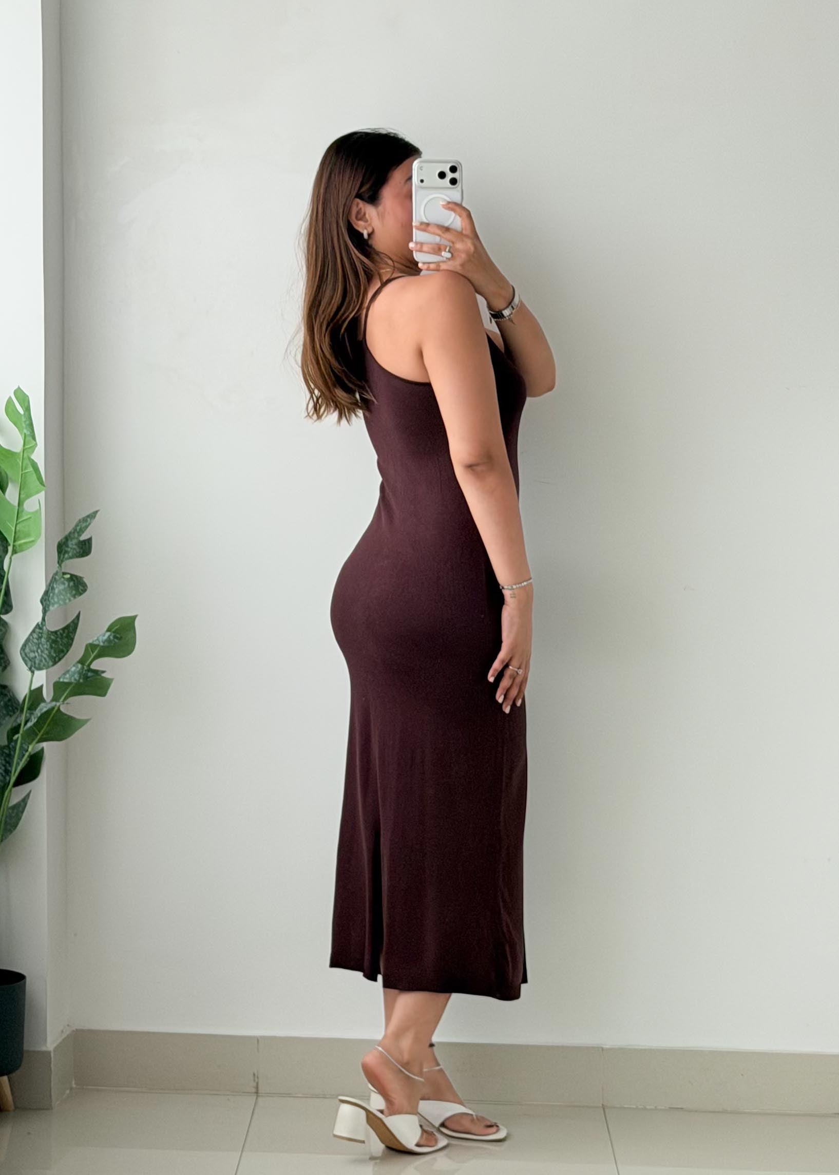 Size S-M Chocolate Brown Ribbed Maxi Dress