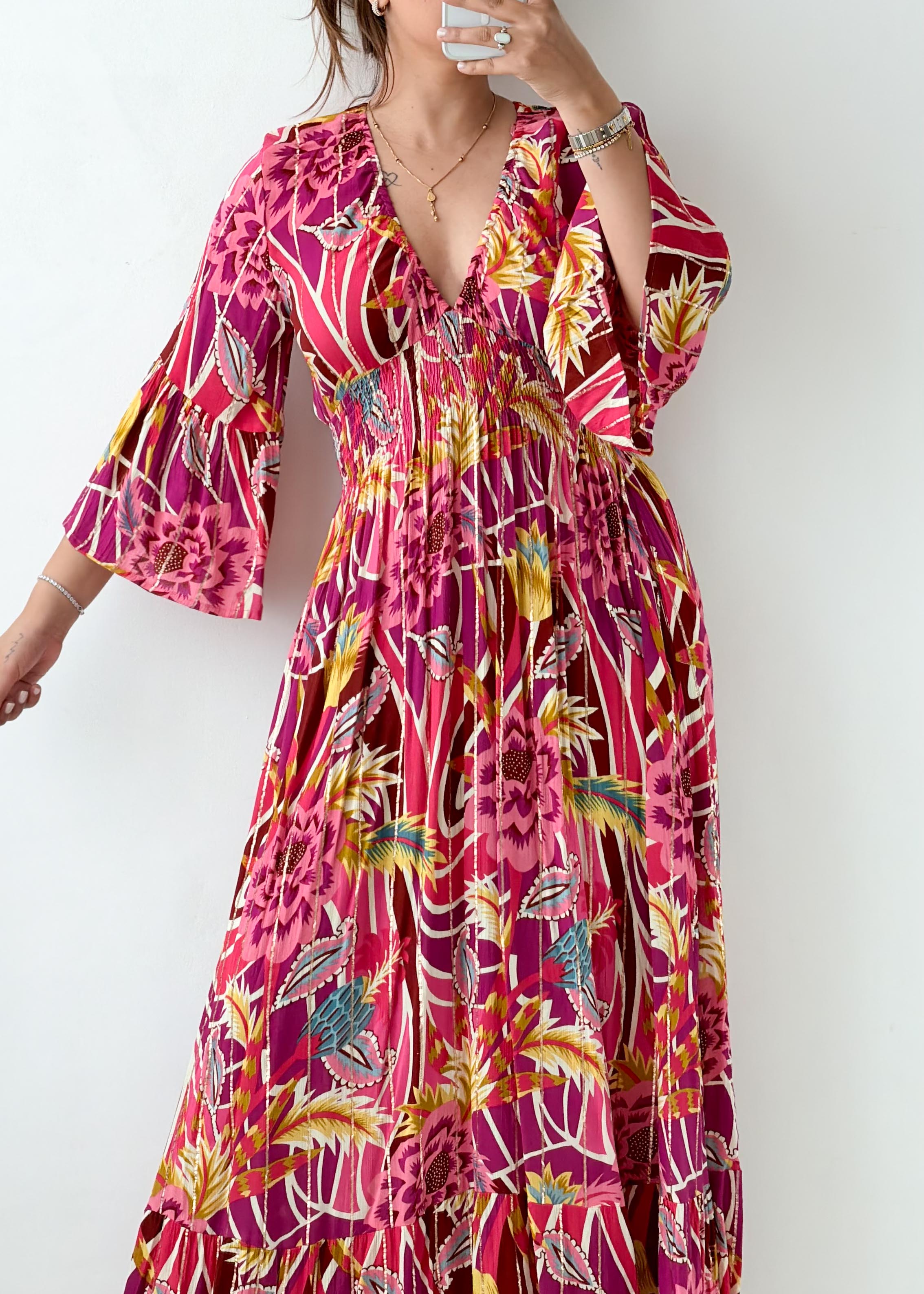 Size XS-M Pink Printed Flowy Maxi Dress