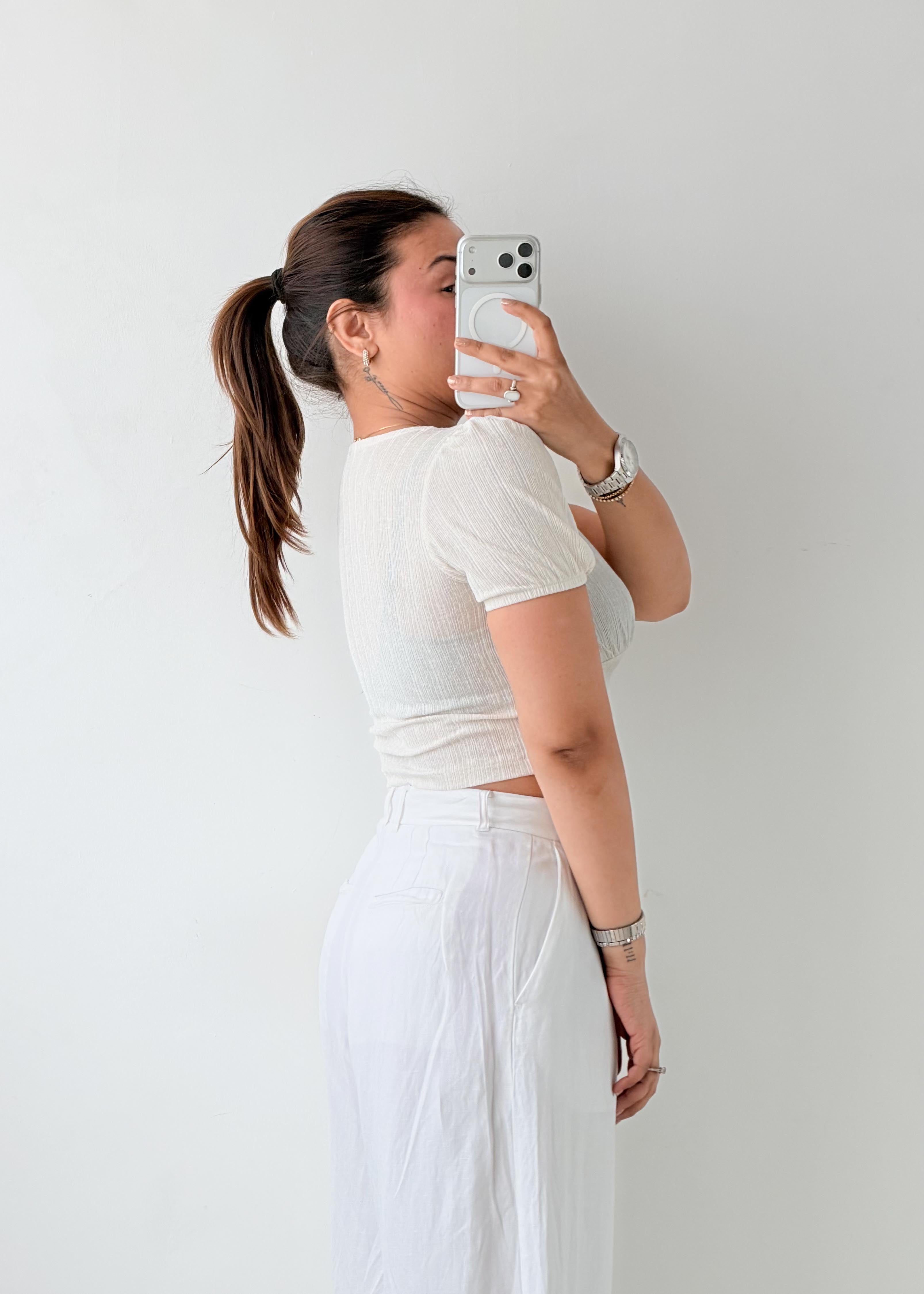 Size S-M White Puff Sleeve Wrap Top