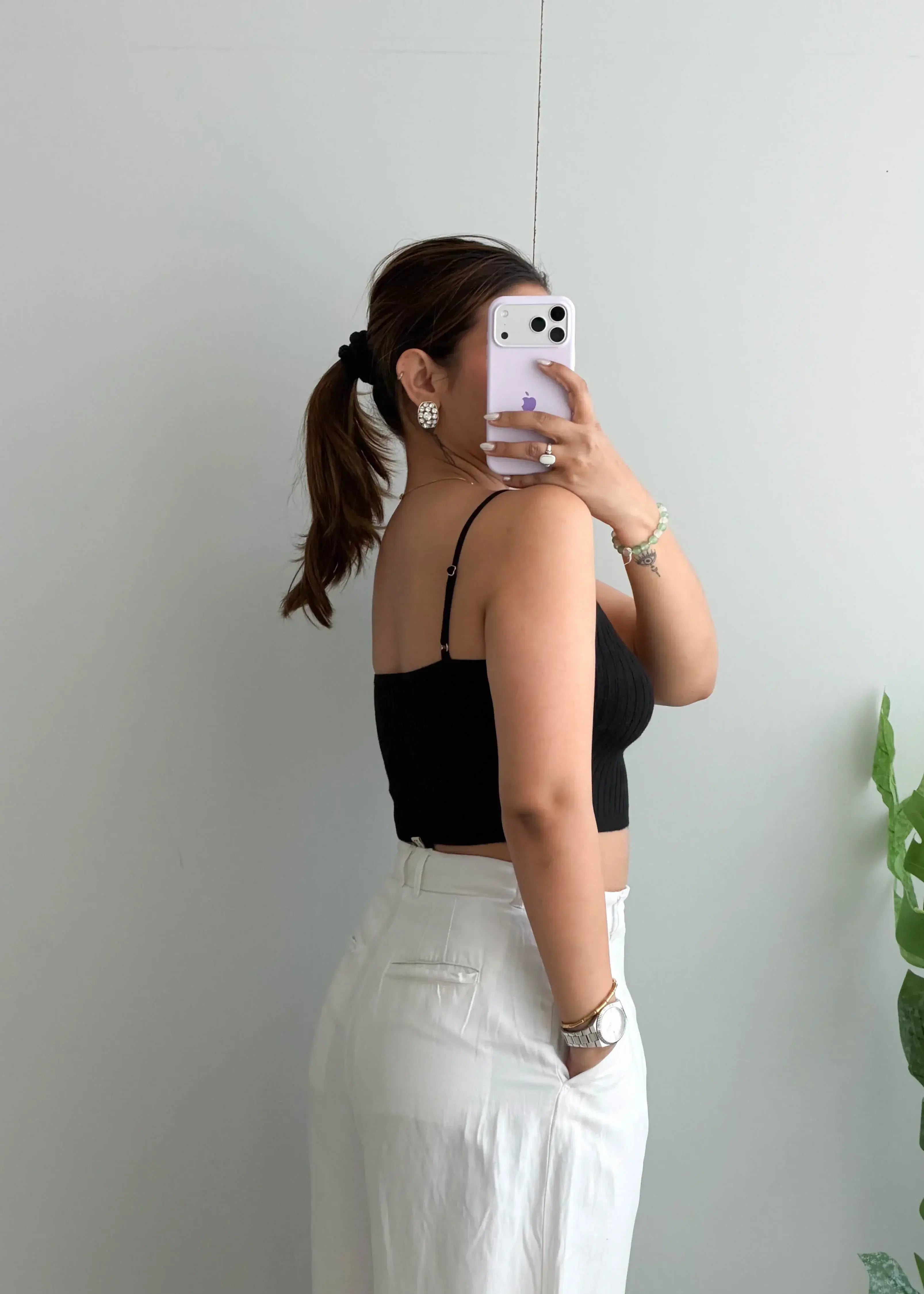 Size S-M, Black Button Front Ribbed Crop Top - Closet by Payal