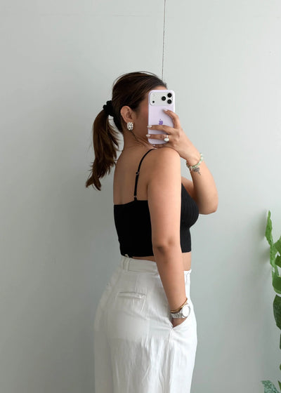 Size S-M, Black Button Front Ribbed Crop Top - Closet by Payal