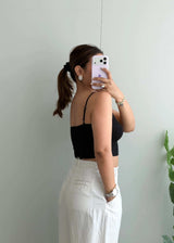 Size S-M, Black Button Front Ribbed Crop Top - Closet by Payal
