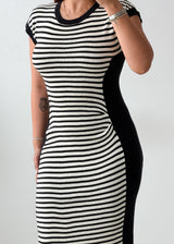 Size S-M Black & White Striped Knit Midi Dress