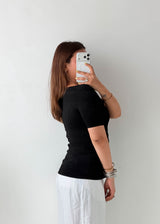 Size S-M Black Lace-Up Ribbed Top